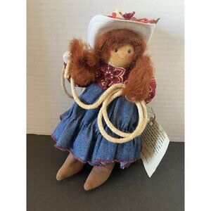 vintage 8" wood fabric posable cowgirl angel doll  by Susan Marie 1999  USA made